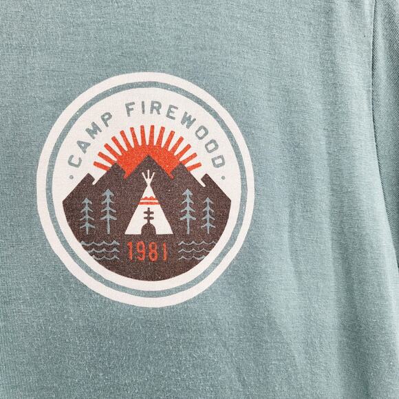 Marine Layer Green Camp Tee 1981 CAMP FIREWOOD Chest Graphic Men's Size Marge - Picture 3 of 4